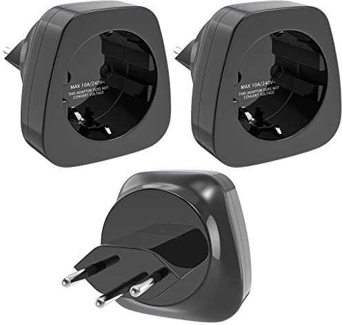 3 Stück Reiseadapter Schweiz EU - Deutschland auf Schweiz Steckdosenadapter, Schuko EU zu Typ J Adapter für Malediven, Ruanda, Liechtenstein (Schwarz)