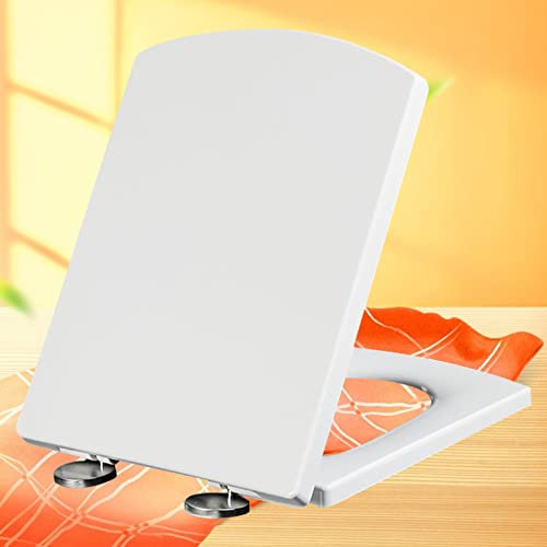 Toilettendeckel mit Absenkautomatik Eckig Form Softclose Familien Klobrille Quick Release Easy-Clean-Funktion für Standard Wc-Sitze Inkl MontagezubehöR ,white-37*47cm