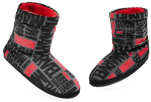 Marvel Men's Slippers Plush Indoor House Shoes Warm Boot Slippers Men Teenagers Size 5-10 Non Slip Sole - Gifts for Him (Grey Aop, 5/6 UK)
