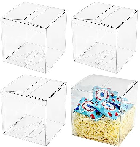 YankMooM 20pcs Clear Favor Boxes, 10x10x10cm Transparent PVC Cube Boxes for Wedding, Birthday, Baby Shower