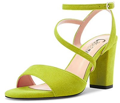 Castamere Mujer Chunky Ancho Alto High Heel Abierta Punta Correa Tobillo Sandalias Dress de Boda 8 CM Heels Verde Lima Ante 40 EU