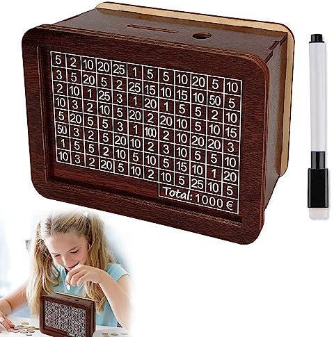 Vintage Holzspardose mit Zähler und Ziel, Kreative Spardose 17x12,5x7 cm, Geschenk für Kinder und Erwachsene - Holzfarbe