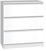 VBChome Kommode mit 3 Schubladen 70 x 40 x 77 cm Weiß Glanz Grifflose Schubladenkommode Mehrzweckschrank für Flur Schlafzimmer Wohnzimmer Kinderzimmer Modern Weiß Glanz
