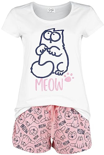 Simon's Cat Meow Frauen Schlafanzug weiß/rosa
