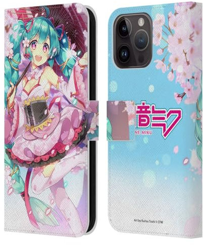 Head Case Designs Officially Licensed Hatsune Miku Sakura Graphics Leather Wallet Case Compatible With Apple iPhone 15 Pro Max