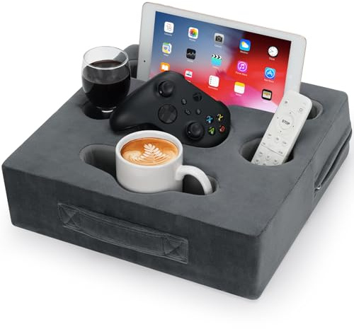 Cozy Buddy Couch-Getränkehalter für Sofa, Kissen getränkehalter, grau | Bett-Caddy-Organizer für Fernbedienung, Snacks, Handys, Tablets, wasserdicht, auslaufsicher, für Auto, Wohnmobil, Boot