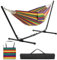 Yaheetech Hamac Double sur Pied Hamac avec Support en Métal Réglable en Longueur Sac de Transport Charge Maximale 205 kg pour Extérieur Intérieur Jardin Terrasse Rayures Arc-en-Ciel