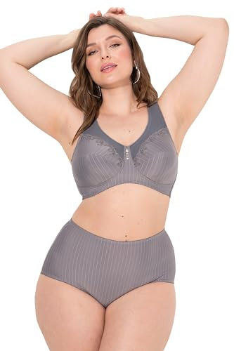 Ulla Popken Reggiseno da Donna Taglie Forti, Taglie Forti, Senza Ferretto, Ciondolo con Strass, Coppa C - G, Grigio Cemento, 7D