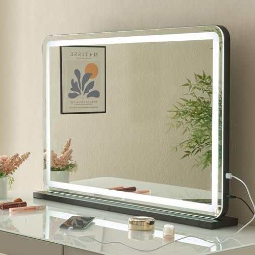 Teousev Schminkspiegel mit Beleuchtung, 80x55cm Hollywood Spiegel mit 10X Vergrößerung, Dimmbarer Schminkspiegel für Make-Up/Schlafzimmer