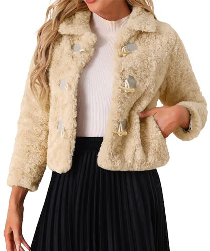 Allegra K Faux Fur Coats for Women's Fluffy Collar Cropped Winter Warm Outwear Casual Jacket Apricot M