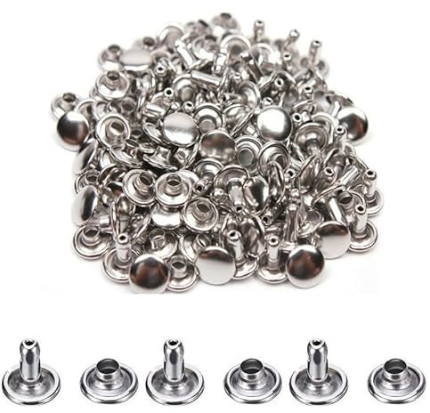 200 Pcs Leather Rivets, Silver Metal Double Cap Rivets Snaps Studs for Clothes Shoes Handbag Belts Crafting Repairs, 8mm x 10mm