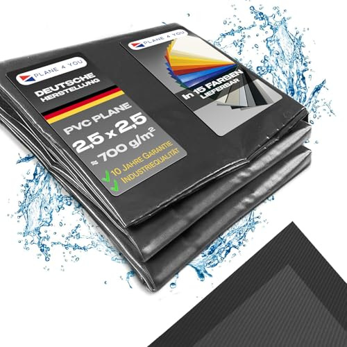 Abdeckplane Wasserdicht 2,5x2,5m I Ohne Ösen I Anthrazit - Matt I Abdeckung für Gartenmöbel, Sandkasten, Pool und Boot I PVC LKW Plane Meterware I Tarp I Gewebeplane