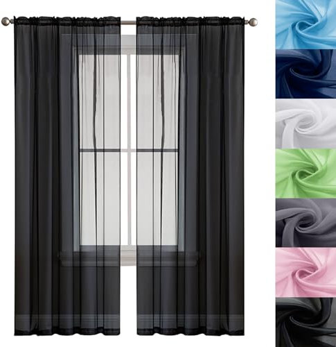 GAIFNAG Tende Finestre Voile, Lino Tende Finestre 120 x 90 cm Morbide Tinta Unita Tenda Isolante, Vari Colori Tenda a Pannello Traslucido per Camera da Letto Salotto, Nero