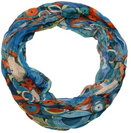 beybey® Retro Damen Seide Loop Schal wahnsinnig schön und sehr fein Seidenschal Kreis-Muster (LKS blau)