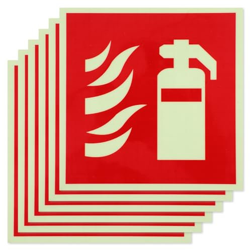 Yuanchu Feuerlöscher Schild,6 Stück Nachleuchtend Feuerlöscher Schild PVC Selbstklebend 15 x 15CM Hochwertiges Hinweisschild Brandschutzzeichen für Außen Innen