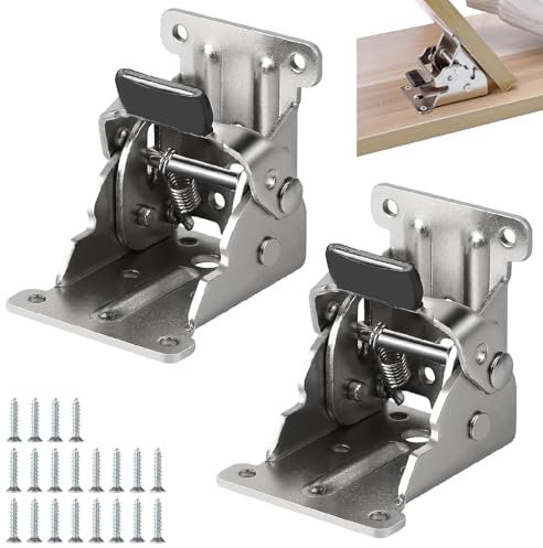 2 Pcs Charnière Pliante Autobloquante,Charnières Pliable Invisible,Pied de Table Pliable,Avec 20 vis
