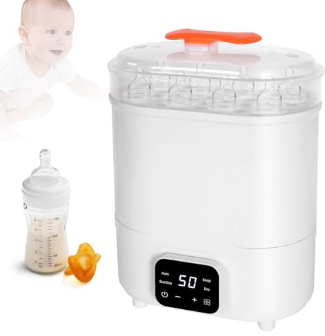 Sinbide Chauffe Biberon, Premium stérilisateur et sèche-biberon, élimine 99,9% des bactéries, Avec écran Lcd ContrôLe Précis De La Température, capacité de 6 biberons/tétines/accessoires
