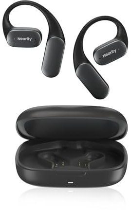 NEARITY MemPod Fit 2 Cuffie Bluetooth Open Ear, auricolari wireless con bassi profondi, fino a 45 ore di autonomia con custodia, comfort straordinario, connessione duale, per telefono/Mac, NERO