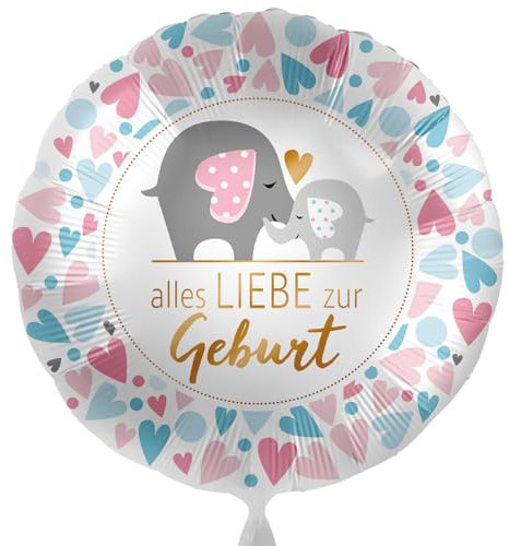 Folienballon zur Geburt alles Liebe Ballon Deko Babyparty Baby Willkommen Party Luftballon Mama Baby Elefant Made in EU, Helium geeignet