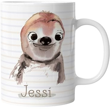 timalo® Tasse Tiere mit Namen personalisiert | Faultier Wunschname personalisierbares Geschenk zur Einschulung, Weihnachten, Nikolaus für Kinder | mug-t-20-b