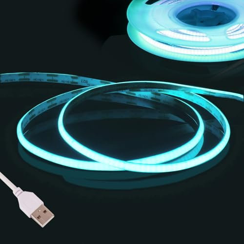 Fosingut Azul Hielo Tira LED COB 3m, 5V USB Luz de Fondo de TV,CRI90+ 480 LEDs/m 2.7mm Luces LED Strip,Flexible Tiras LED de Interior Retroiluminación de TV para Decor Hogar DIY,Cocina,Dormitorio,Bar