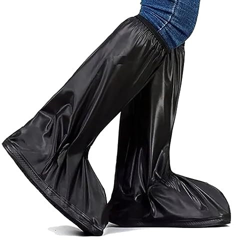Stivali da Pioggia Impermeabili, Copriscarpe in PVC Coperture Antiscivolo Leggere Stivali da Pioggia Pieghevoli Riutilizzabili Galosce Alte Nere 40 Cm a Metà Polpaccio