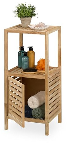 Relaxdays Étagère de Salle de Bain ou Cuisine, Bois de Noyer, H x L x P : 86 x 40 x 36 cm, Non Fixe, Nature
