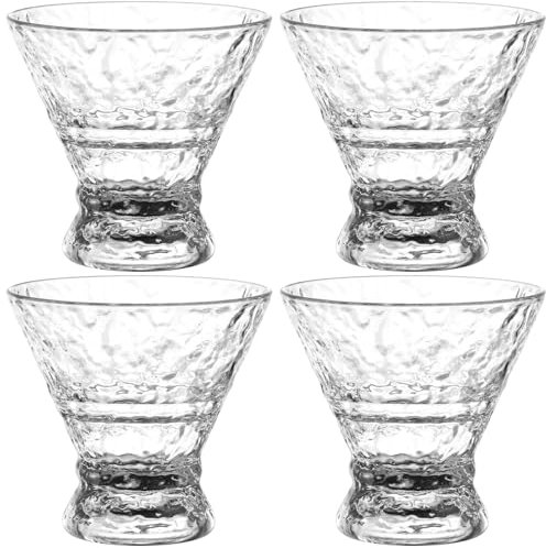 VAVPUP Lot de 4 verres à martini, transparents, d'une capacité de 237 ml, sans pied, réutilisables, en plastique (texturé)