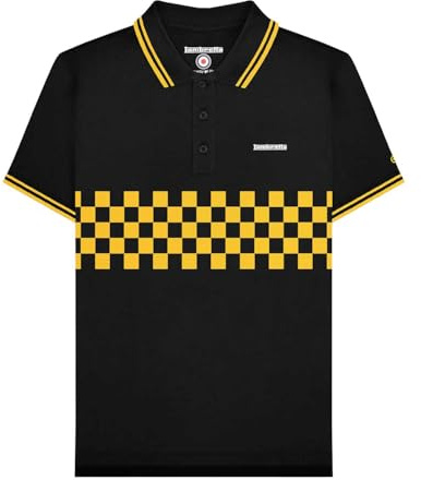 Lambretta Mens Checkerboard Short Sleeve Polo Shirt (UK, Alpha, S, Regular, Regular, Black Gold)