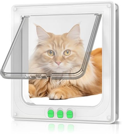 2025 Neue große Katzentür (Außengröße 10,03„ x9,25“), 4-Wege-Verriegelung Katzenklappe Tür für Innen-Außentüren, wetterfeste Haustier Tür für Umfang < 23“, Katzentüren für Hund Tür und Haustier Tür (w