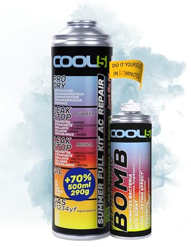 COOL5 5 en 1 - Kit de réparation de climatisation AC, remplacement du liquide de climatisation R1234yf pour voiture après 2016 + bombe rafraîchissante + APC 500 ml