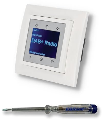 BERKER Unterputz DAB+ Radio 29848989 polarweiß glänzend mit 1fach Rahmen Berker 10118989 inkl. EBROM Phasenprüfer zur Montage des Geräts