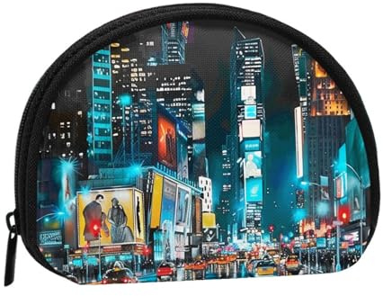 New York Peintures imprimées porte-monnaie pochette coquillage portefeuille, mini sac de rangement, sac de maquillage pour femme et fille, Noir , Taille unique, Pochette à monnaie