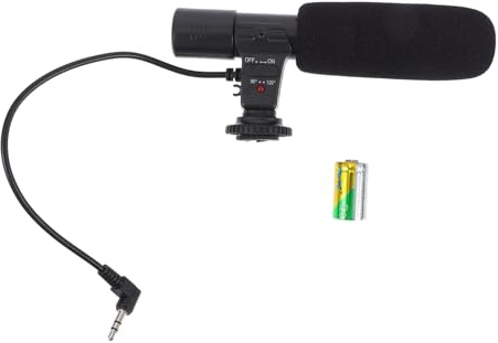 HOMSFOU Camera Microphone 3.5mm Dc3v Black Abc Professional | High Sensitivity, 30-15000hz Response, 76db Signal-to-noise, for Phone and Camera Use