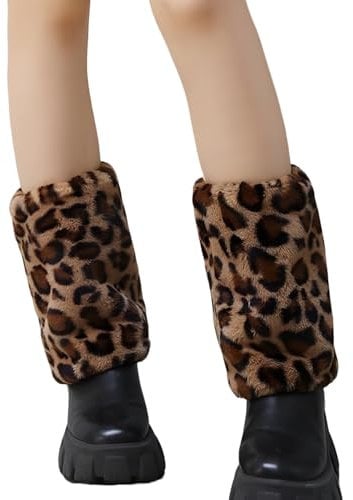 arrderly 1 Paar Leopardenmuster Plüsch-Stulpen Damen – Kurze, warme Beinwärmer aus Kunstfell, elastisch, vielseitig für Winter, Alltag, Tanz & Cosplay