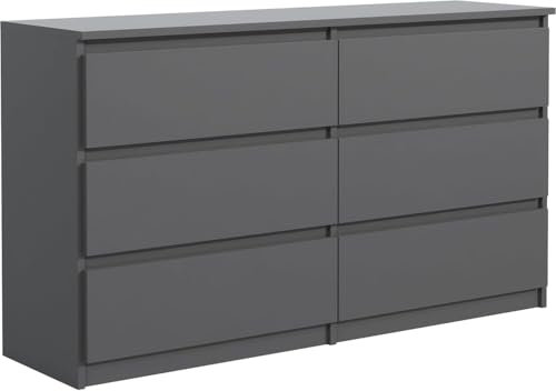 meble masztalerz Kommode Matt mit 6 Schubladen 140 cm, Sideboard Wohnzimmer, Kommode Schlafzimmer H: 78,5cm, B: 138,6 cm, T: 39 cm Kommode mit Schubladen, Schubladenschrank (Anthrazit)