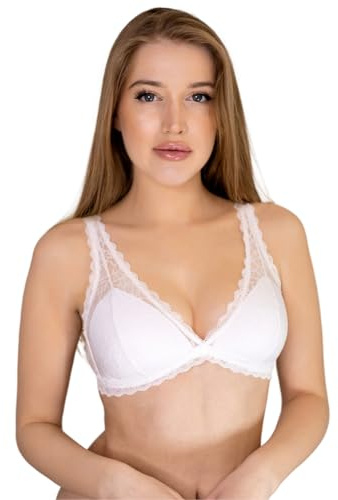Reggiseno Donna Senza Ferretto – Coppa B Imbottita, Reggiseno in Pizzo Elegante e Comodo – Spalline Larghe Regolabili, Sostegno Naturale (IT, Taglia della coppa & Taglia della fascia, B, 4, Bianco)