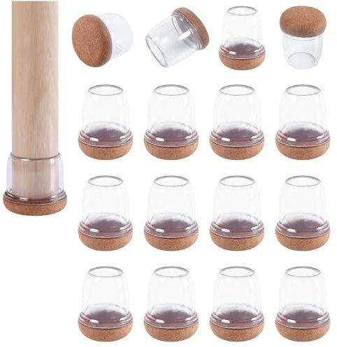 AWBEOT 16 Pcs Protection Pied de Chaise, Patin pour Chaises avec Feutre, Protecteurs de Sol en TPE Transparent, Protections Tampon de Sol, Convient aux Meubles avec un Diamètre de Pied de 14-19mm, [S]
