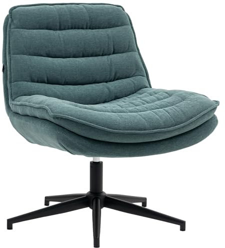 HOMCOM Bürostuhl Schreibtischstuhl ohne Armlehnen mit breiter Sitzfläche, Schneidersitz Stuhl Doppellagige Dicke Drehstuhl mit Leinenoptik, für Home-Office, Dunkelgrün