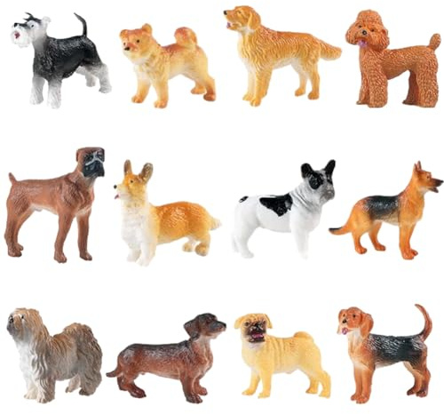 Mini Hund Tierfiguren, 12Pcs Welpen Figuren, Realistische Hundefiguren Spielzeug Set, Cake Topper Hund, Geburtstagsparty Geschenk für Kinder, zum Spielen oder als Deko