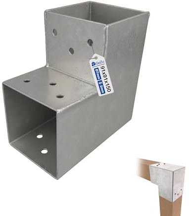 GeZu Impex Post Connector L 91 x 91 mm | Hot Dip Galvanised Pergola L Shape Square Beam Post Connector Corner Pavilion Bracket