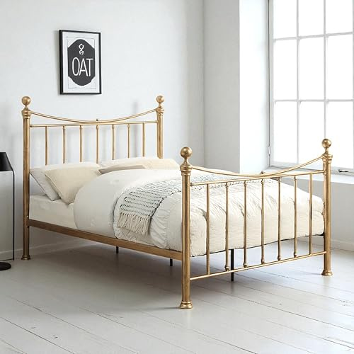 OAT Home Hampstead Victorian Metal Bed Frame - Distressed Antique Brass Effect in Single/Small Double/Double/King Size (Small Double)