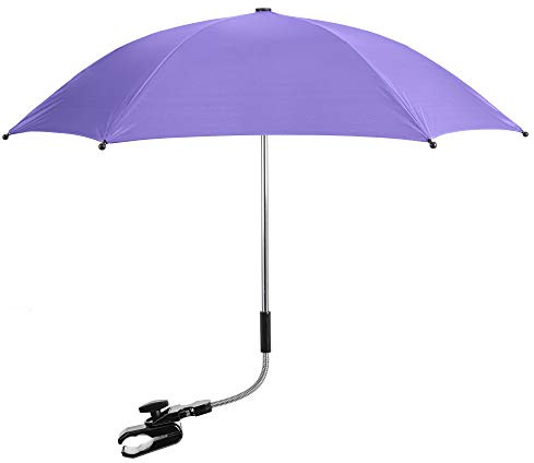 Baby Parasol Compatible with Mama's&Papas, Universal Pram Parasol with 50+ UV Protection, Baby and Infant Sun Umbrella for Buggy, with Adjustable Fixing Clamp, Clip on Stroller Umbrella (Purple)
