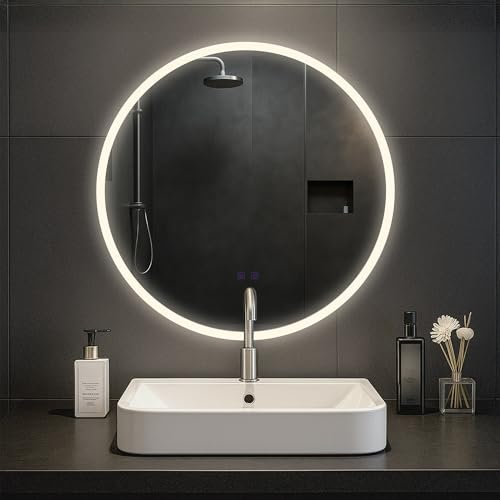 CLP Espejo de baño Laconia con iluminación, Altavoz Bluetooth, Espejo de baño antivaho, Espejo de Pared Redondo LED Regulable, Tamaño:Ø 70