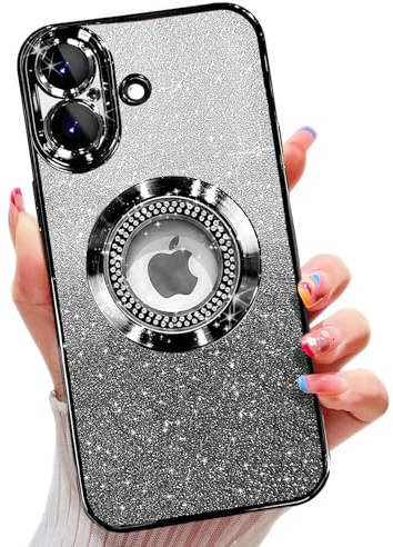 Misscase für iPhone 17 Hülle, kompatibel mit MagSafe, mit Kameraschutz, Glitzer TPU Handyhülle Stoßfest Kratzfest, Niedliche Phone Case für Frauen und Mädchen Schwarz