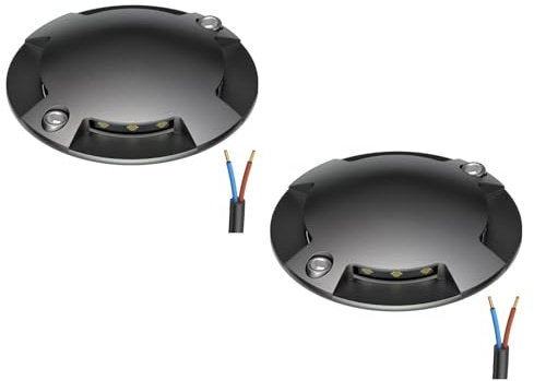 ledscom.de 2x LED Bodenleuchte, Wegmarkierung RUNDA für außen, IP67, 4-flammig, anthrazit, rund, 70mm Ø, warmweiß