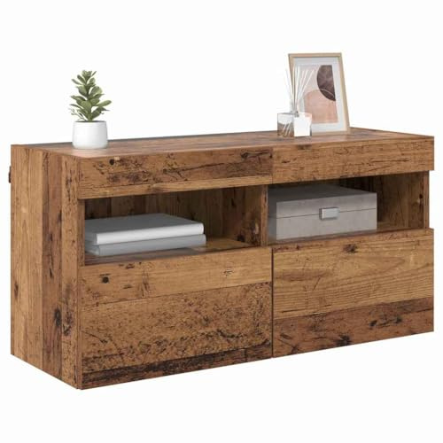 vidaXL TV-Wandregal Wandmontiert Altholz 80 x 30 x 40 cm Holzwerkstoff, Wohnzimmer, Moderner rechteckiger Medienansatz, Robuster Wandschrank, platzsparendes Möbel, LED-Anzeige