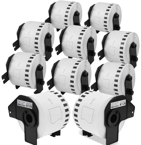 10 Rollen DK-22205 Endlosetiketten (62 mm x 30,48 m) Kompatibel mit Brother QL Etikettendruckern wie QL-820NWB, QL-1100, QL-1110NWB,QL-500, QL-570, QL-700, QL-800