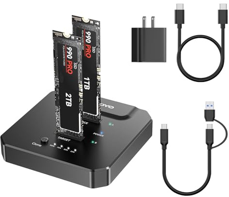 NVMe M.2 Clone SSD Case 20Gbps USB 3.2 Gen2X2, Dual Bay M.2 NVMe Docking Station con clonazione offline per un rapido aggiornamento del PC, migrazione del sistema e backup dei dati, compatibile con