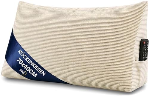 Läskudde för säng soffa och sänggavel 70 cm bred - stor triangulär kilkudde ryggkudde – soffkudde ryggstöd ländkudde för att läsa bekvämt i sängen eller titta på tv bäddkudde Beige - Manchester